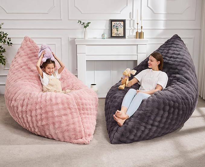Hobestluk 3 in 1 Bean Bag Chair Giant Bean Bag Chairs for Adults with Bubble Cover Convertible Bean Bag Floor Cushion with Machine Washable Cover for Living Room (Bubble Dark Grey)