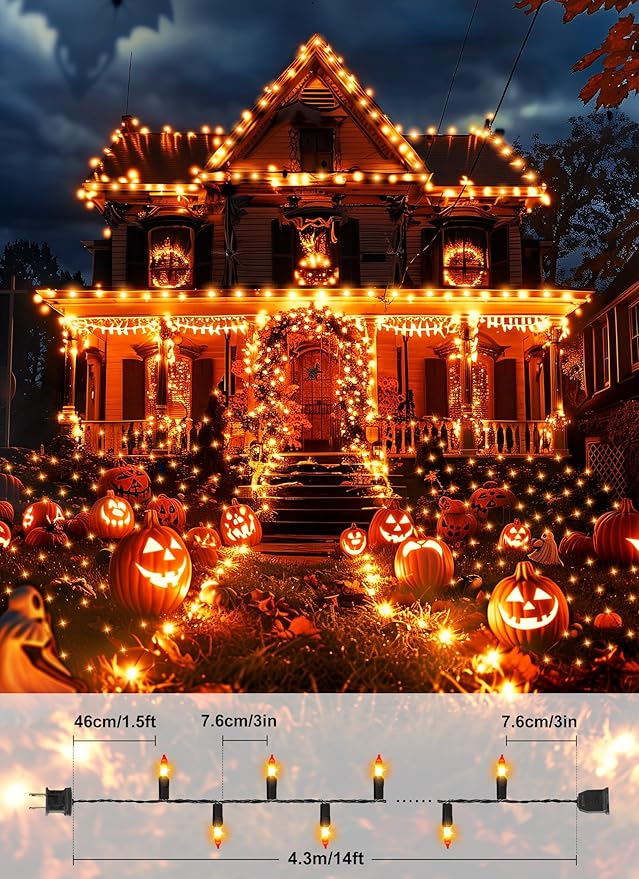 Orange Halloween Mini Lights, 50 Count 13 Feet Incandescent Bulb Mini String Lights, Connectable Halloween Lights for Haunted House Ghost Party Holiday Window Indoor Outdoor Decoration, Orange