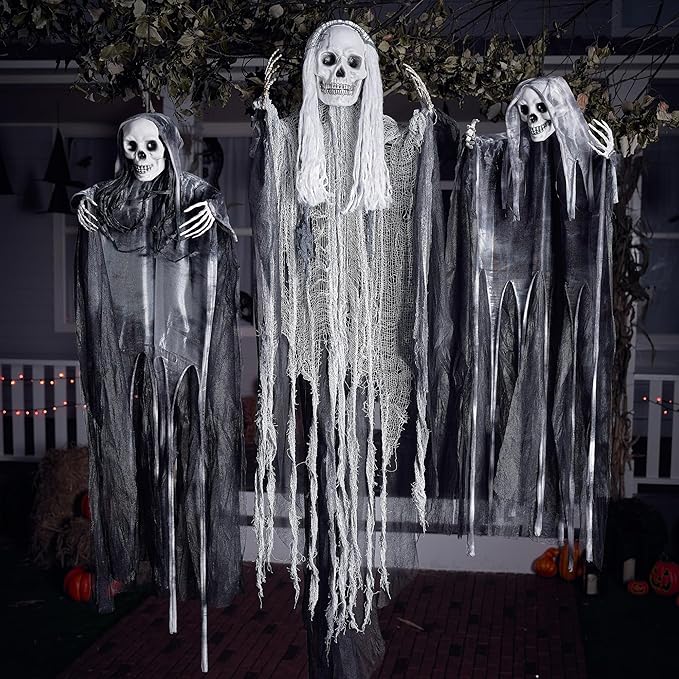 JOYIN 3 Pack Hanging Halloween Skeleton Ghosts Decorations Outdoor, Grim Reapers for Best Halloween Outdoor Decorations, Haunted Haunted House Prop, Party Supplies