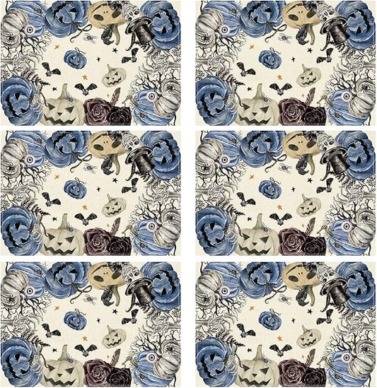 XCHI Spooky Blue Pumpkin Halloween Placemats Set of 6 Table Mats for Party Home Kitchen Dining Table Decorations 12x18 Inch