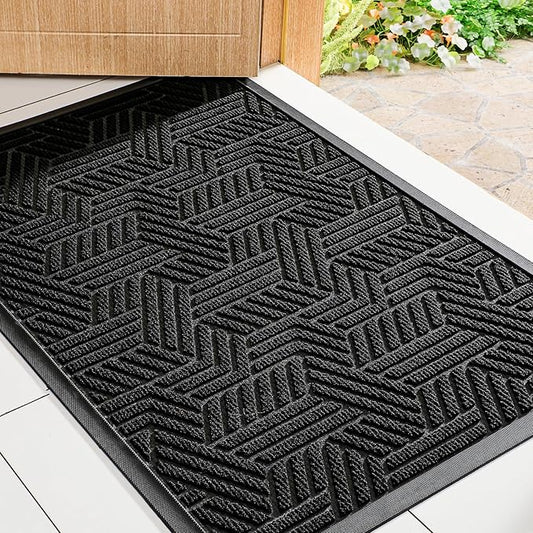 Mibao Front Door Mat Outside Entrance, Durable Outdoor Indoor Mat, Low Profile Heavy Duty Doormat, Non-Slip, Traps Dirt and Moisture, Easy Clean Patio Porch Entryway Mat, 29.5" x 17", Black