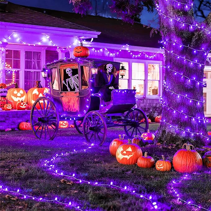 JMEXSUSS Purple Lights for Halloween Decorations, Purple Battery Operated Lights with Remote Indoor Outdoor, String Lights for Halloween Christmas Decor