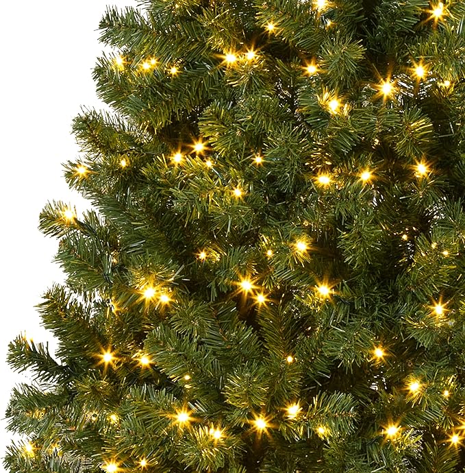 7.5ft Prelit Christmas Tree - Fluffy Fraser Fir with 600 Multicolor Lights & 9 Modes, Hinged Branches & 1300 Tips, Artificial Christmas Tree Includes Stand with Foot Switch for Holiday Home Decor