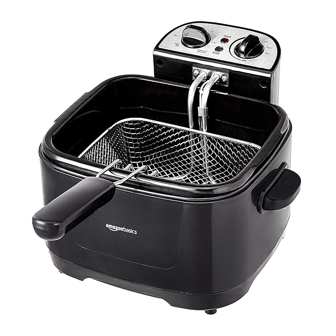 Amazon Basics 2.1-Qt (2.0L) Electric Deep Fryer with 8-Cup Oil Capacity, Timer, Adjustable Temperature, Easy Draining Basket, Viewing Window, 1500W, Black