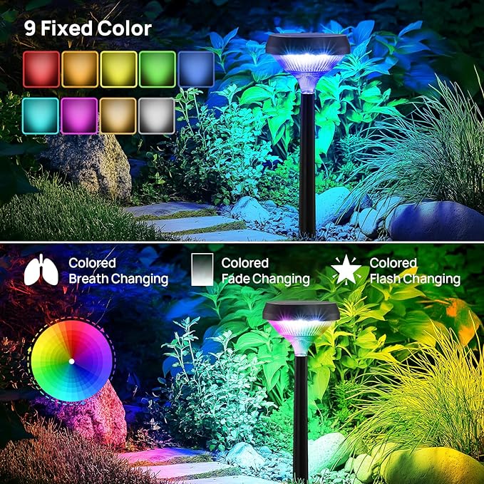 Linkind Solar Pathway Lights 8 Pack, Color Changing Halloween Decorations Outdoor Waterproof, Multicolor Warm Cool White Solar Halloween Lights for Walkway Yard Garden Landscape