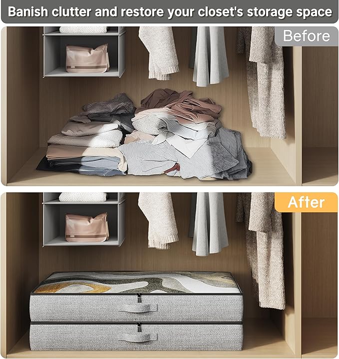 2-Pack Under Bed Storage Containers, 4.5 Inches Tall Low Profile Underbed Clothes Storage Organizer Bin with Sturdy Sidewalls/Bottom, Underbed Storage Bins 2 Storage Thin Bins