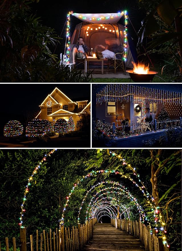 Outdoor Fairy Lights Battery Operated, 2 Pack Firecracker Twinkle String Lights with Remote, 5 Feet 60 LEDs for DIY Wreath Wedding Party Bedroom Mason Jar Holiday Christmas, Multicolor