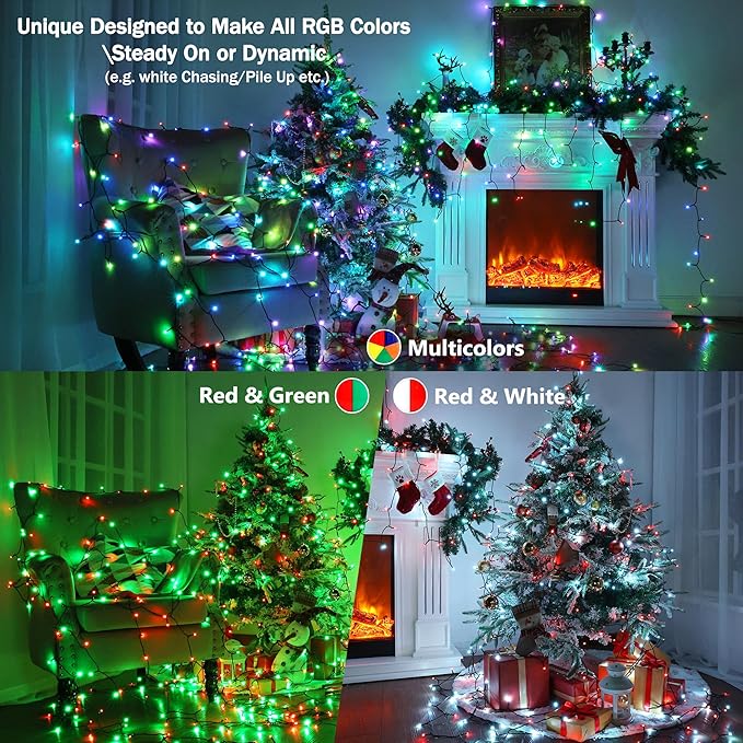 BrizLabs RGBW Christmas Lights, 98.5FT 300 LED Color Changing Halloween String Lights with Remote, Warm White Christmas Light, Twinkle Mini Light String for Indoor Outdoor Xmas Halloween Tree Party