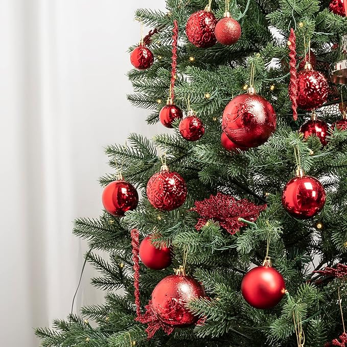 41PCS Christmas Ball Ornaments for Christmas Tree Decorations, Xmas Tree Red Shatterproof Ball Ornaments with Hanging Loop for Holiday and Party Decoration