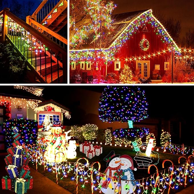KNONEW 400 LED 43ft Multicolor Outdoor String Lights with 75 Drops, 8 Modes, Connectable, Timer & Memory Function, Water Resistant, Perfect for Christmas, Wedding, Party Decoration