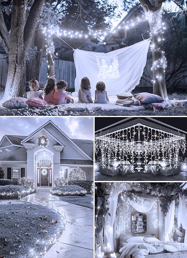 Outdoor Fairy Firecracker Lights Battery Operated, 5 Feet 60 LEDs Twinkle String Lights with Remote, 2 Pack Starry Lights for DIY Wreath Wedding Party Bedroom Mason Jar Holiday Christmas, Pure White