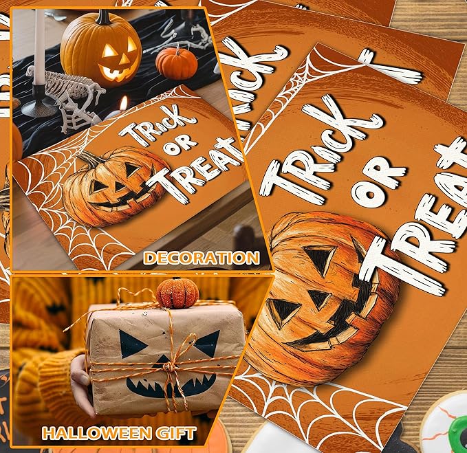Halloween Pumpkin Placemats Set of 4, 12x18 Inch Trick Or Treat Table Mat, Washable Heat Resistant Place Mats for Kitchen Dining Table, Halloween Themed Decoration for Home-B06