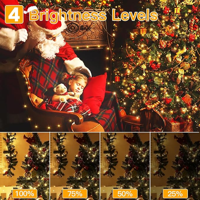 Ollny Christmas Lights 800 LED 262 FT Plug in, IP67 Waterproof Green Wire Outdoor Christmas Lights with Remote, 8 Modes and Timer Outdoor String Light for House Indoor Xmas Decorations (Warm White)