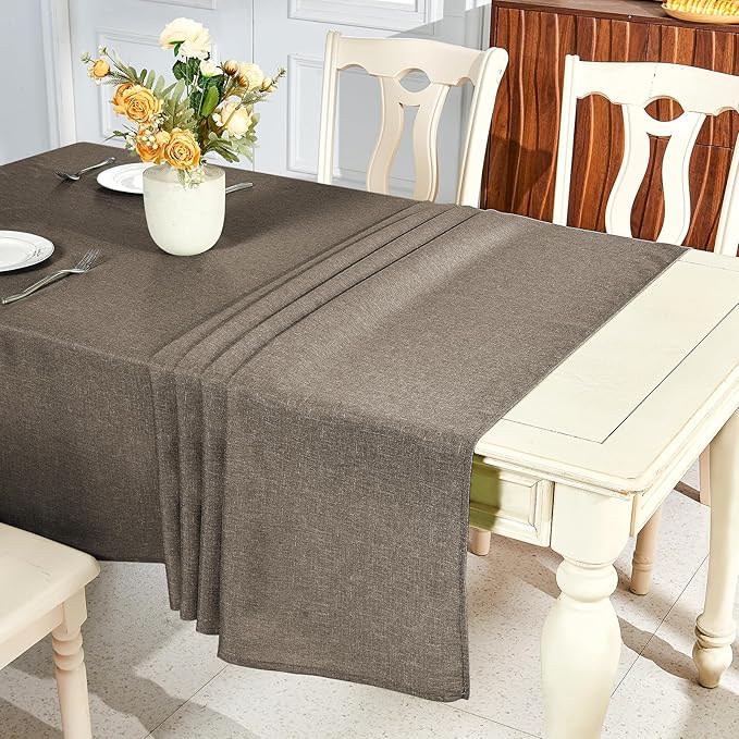 IVAPUPU Textured Linen Table Cloth for Rectangle Table - Mocha Tablecloths Rectangular Waterproof Wrinkle Free Wipeable Dining Table Cover for Spring Wedding Birthday Kitchen Decor, 60 x 120 Inch