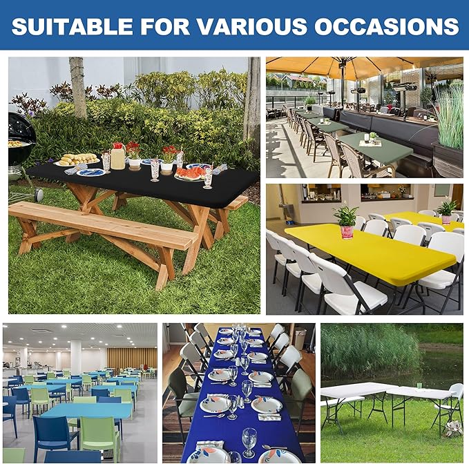 Fitted Tablecloth for 8 foot Rectangle Table-6 Pack Dark Purple Elastic Outdoor Picnic Table Cover-Spandex Stretch Folding Tablecloths 8ft for Camping Dining Room Patio Kitchen Banquet Party