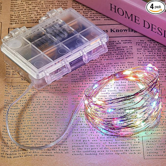 4 Pack 65.6 Ft. Battery Operated Outdoor String Lights with Remote & Timer, LED Multi Color Fairy Lights, Waterproof Twinkle Lights for Bedroom, Dorm, Mason Jar, Wedding, Party, Christmas
