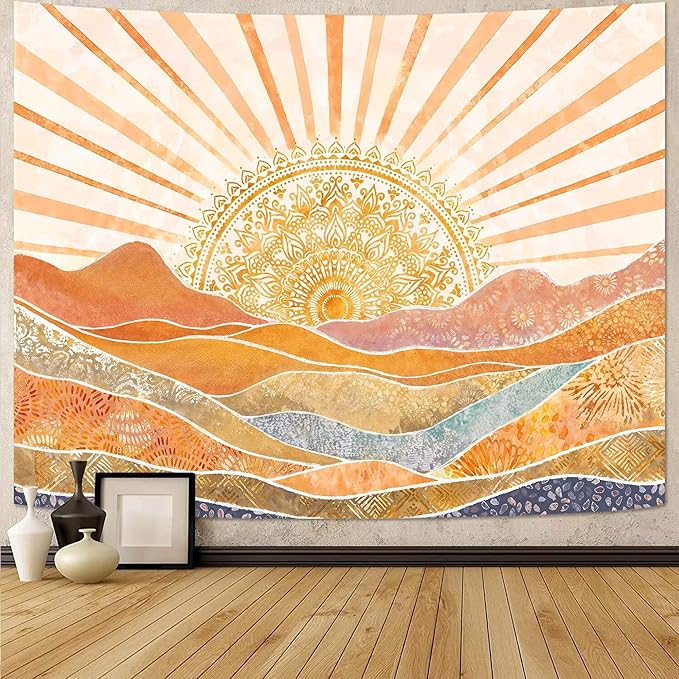 Lunerfex Bohemian Mandala Sunrise Wall Tapestry, Abstract Mountain Scenery Tapestries for Home Decor, Boho Tapestry 60x44 Inch