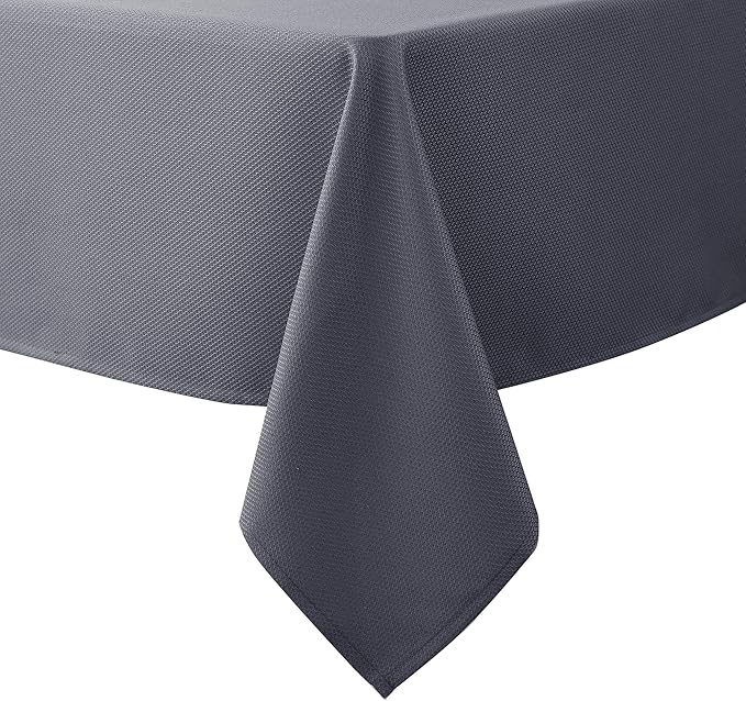 Biscaynebay Textured Fabric Tablecloths 60x84 Inches Rectangular, Dark Grey Water Resistant Tablecloths for Dining, Kitchen, Wedding and Parties etc. Machine Washable