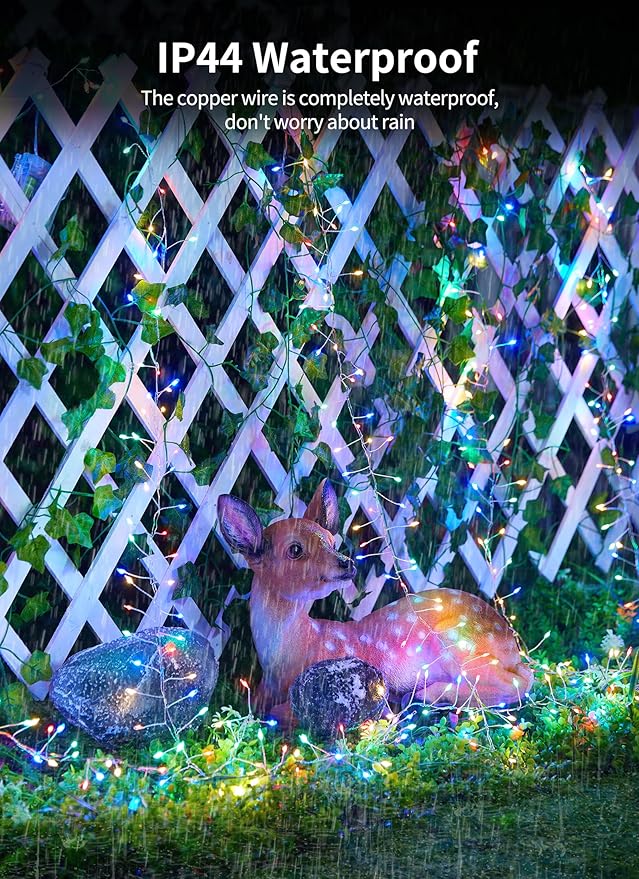 Outdoor Fairy Lights Battery Operated, 2 Pack Firecracker Twinkle String Lights with Remote, 5 Feet 60 LEDs for DIY Wreath Wedding Party Bedroom Mason Jar Holiday Christmas, Multicolor