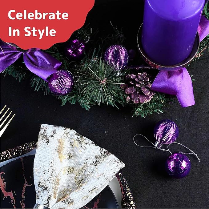 PREXTEX 36-Piece Purple Christmas Ornaments Set - Shatterproof Plum Colored Tree Balls - 6 Styles, 3 Sizes with Hanging Loops to Decorate Christmas Tree - Ideal for Indoor and Outdoor Holiday Decor