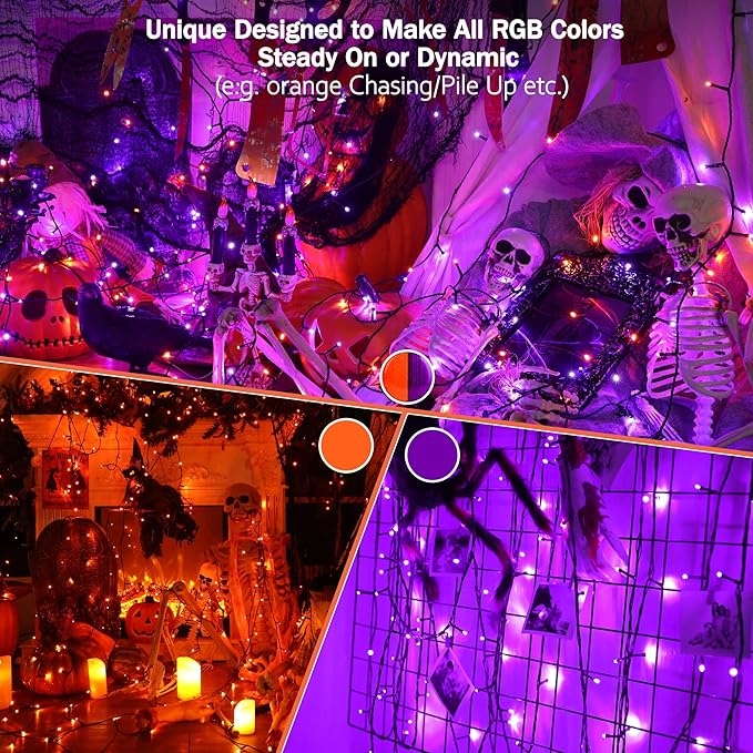 BrizLabs RGB Christmas Lights, 33ft 100 LED Color Changing Orange Purple Halloween String Lights with Remote, Dimmable Mini Light String for Indoor Outdoor Halloween Xmas Mardi Gras Year-Round Decor