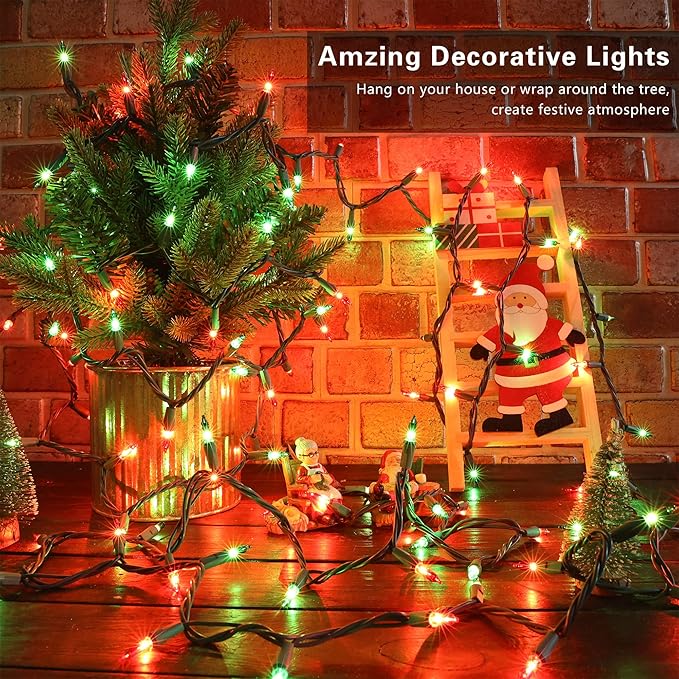 BrizLabs Red & Green Christmas Lights, 300 Counts 69.6ft Mini String Lights Connectable, UL Certified Incandescent Christmas String Lights Plug-in Tree Lights for Indoor Outdoor Xmas Home Decor