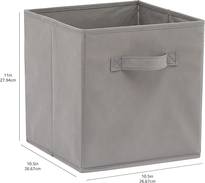 Amazon Basics Collapsible Fabric Storage Cubes Organizer with Handles, Sturdy, Gray, 10.5-x-10.5-x-11-inch, Pack of 6