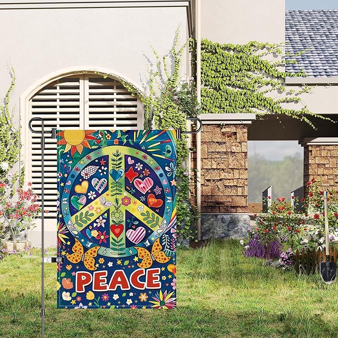 Peace Garden Flag Butterfly Flowers Art Garden Yard Flags Double Sided Colorful Farmhouse Holiday Decorative Yard Flag, Porch Outdoor Decoration Sign Banner (12X18INCH)