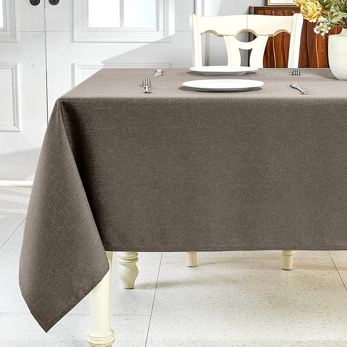 IVAPUPU Textured Linen Table Cloth for Rectangle Table - Mocha Tablecloths Rectangular Waterproof Wrinkle Free Wipeable Dining Table Cover for Spring Wedding Birthday Kitchen Decor, 60 x 104 Inch