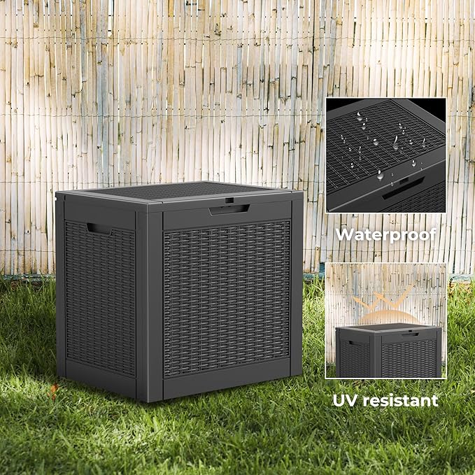 Vixzen 31 Gallon Resin Deck Box - Lockable Outdoor Storage for Patio Cushions, Garden Tools, Pool Supplies，Black