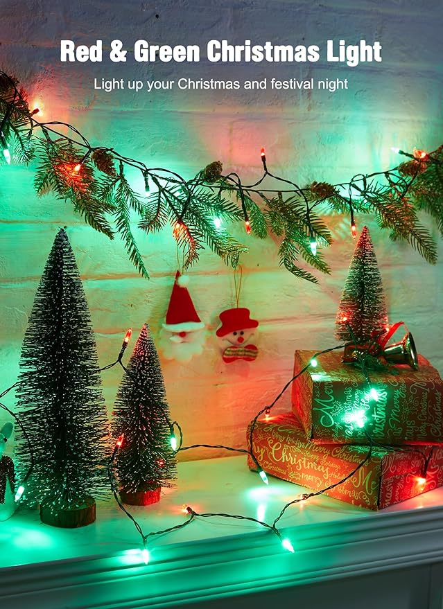 Battery Operated Christmas String Lights, 8ft 20 LED Mini Lights with Timer, Christmas Tree Lights for Indoor Outdoor Bedroom Wedding Party Holiday Xmas Decoration，Red & Green