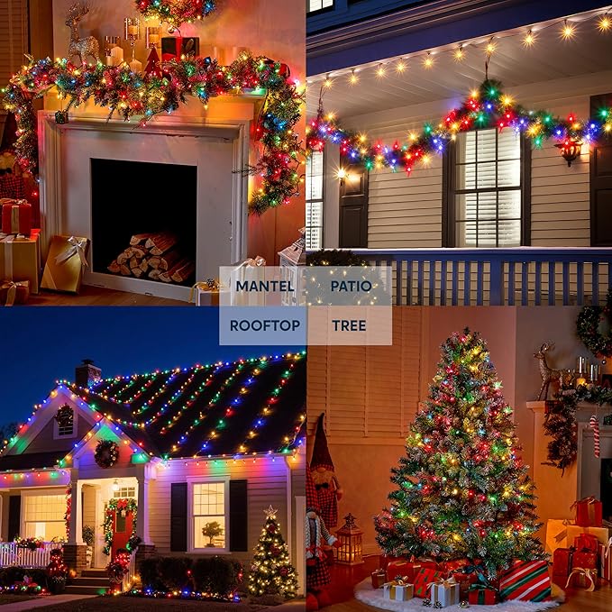 Joiedomi Multicolor Christmas String Lights,200(2x100) 42.6FT Christmas Fairy Tree Lights Plug in for Indoor Outdoor Xmas Decorations Patio Holiday Theme Party Yard House,Green Wire
