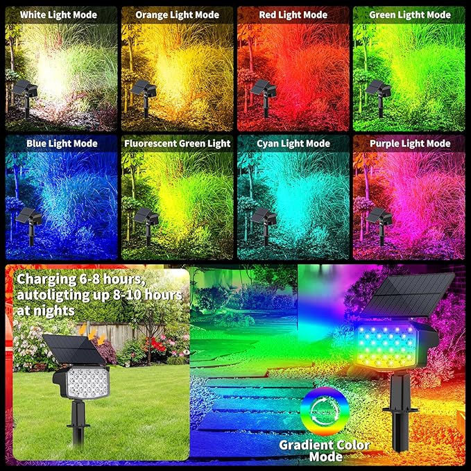 WELALO Solar Color Changing Spot Lights Outdoor, Waterproof Solar Christmas Lights with 9 Modes, Multicolor RGB Landscape Spotlights for Garden Yard Driveway Lawn Patio Pathway Decorations, 6 Pack