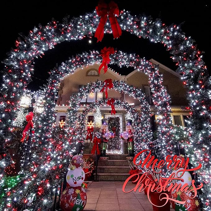 JMEXSUSS 66ft 200 LED Red and White Christmas Lights, Outdoor String Plug-in, Expandable for Tree Outside Party Home Decorations