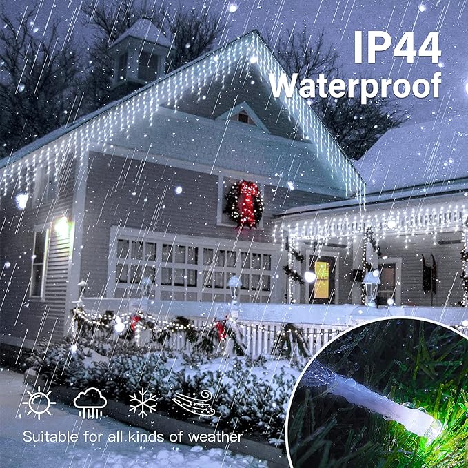 Hopolon 33FT 360L LED Christmas Icicle Lights Outdoor Waterproof,8 Modes Plug in Curtain String Lights with 60 Drops,Christmas Lights for Wedding,Party,Bedroom,Home,Garden,Wall Decorations(White)