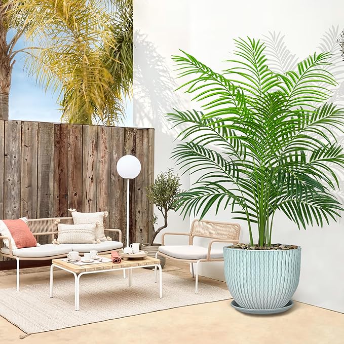 Artificial Palm Tree Indoor Plant 5FT Tall Fake Tropical Palm Tree in Pot, Real Bark Design Faux Areca Palm Tree for Home Office Living Room Bedroom Farmhouse Modern Outdoor Topiary Tree (13 Trunks)