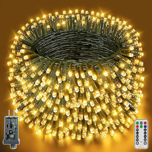 Ollny Christmas Lights, 1000LED 328FT Long Christmas Tree Lights with 8 Modes Remote Timer IP44 Waterproof, Outdoor Christmas Lights for Tree House Yard Outside Xmas Decorations Warm White