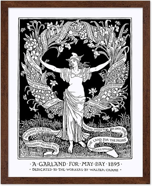 Poster Master Vintage Walter Crane Poster - Retro A Garland for May Day Print - Socialist Art - Gift for Him, Her, Men, Women - Wall Decor for Home, Office, Living Room, 16x20 Brown Framed
