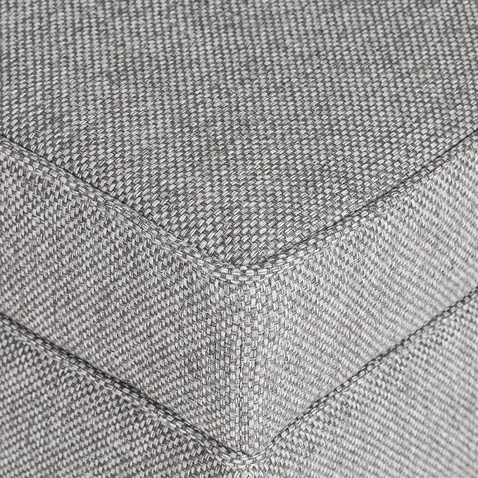 Adeco 17" Square Ottoman with Storage, Small Blue Storage Ottoman Foot Rest with Hinged Lid & Solid Wood Legs, Linen Fabric Foot Stool for Living Room & Bedroom