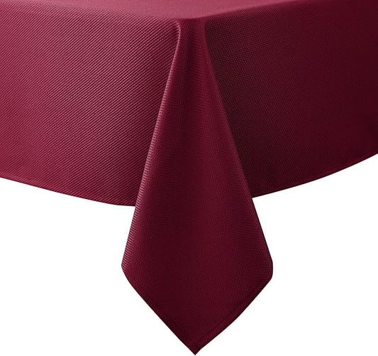 Biscaynebay Textured Fabric Christmas Tablecloths 60x108 Inches Rectangular, Burgundy Water Resistant Tablecloths for Dining, Kitchen, Wedding, Parties etc. Machine Washable