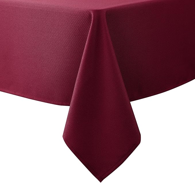 Biscaynebay Textured Fabric Christmas Rectangle Tablecloths 70x108 Inches Rectangular, Burgundy Water Resistant Spill Proof Tablecloths for Dining, Kitchen, Wedding and Parties, Machine Washable