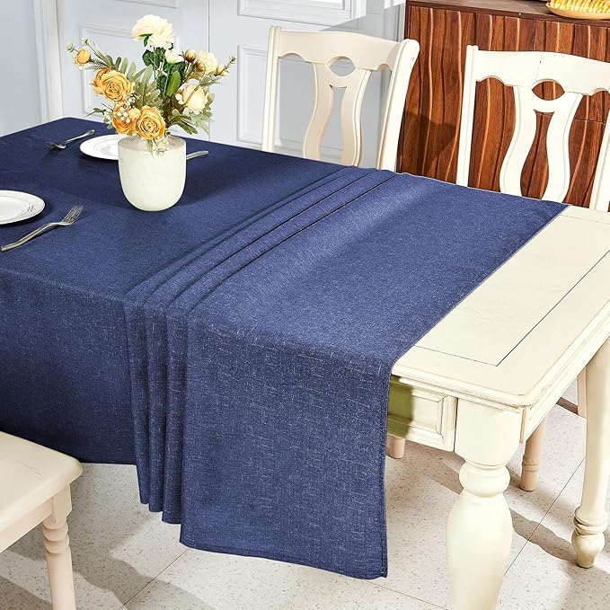 IVAPUPU Textured Linen Table Cloth for Rectangle Table - Navy Blue Tablecloths Rectangular Waterproof Wrinkle Free Wipeable Dining Table Cover for Spring Wedding Birthday Kitchen Decor, 60 x 84 Inch
