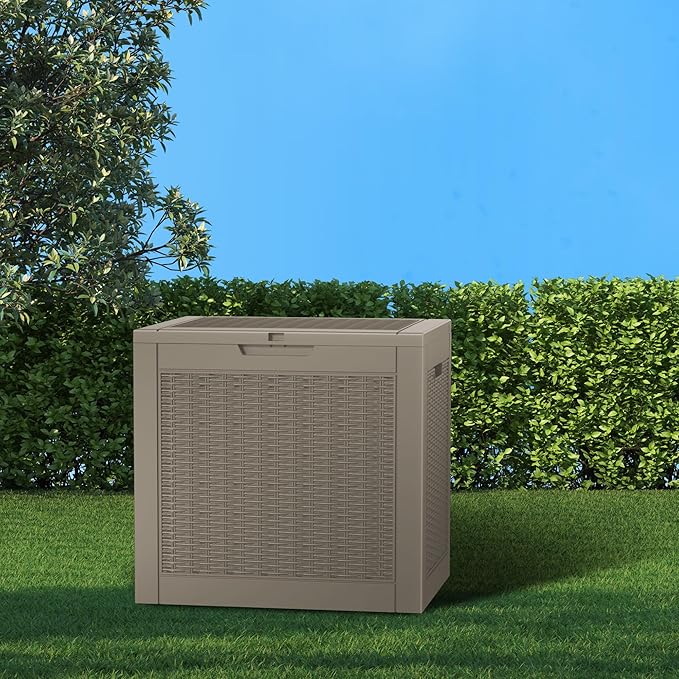 Vixzen 31 Gallon Resin Deck Box - Lockable Outdoor Storage for Patio Cushions, Garden Tools, Pool Supplies，Grey