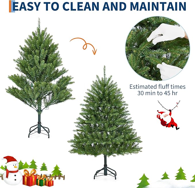 4.5FT Pre-Lit Artificial Christmas Tree with Color Lights,Green PE & PVC Artificial Xmas Tree,Easy Assembly, Full Branch Tips& Foldable Stand for Home, Office, Party Decoration for Xmas Holiday