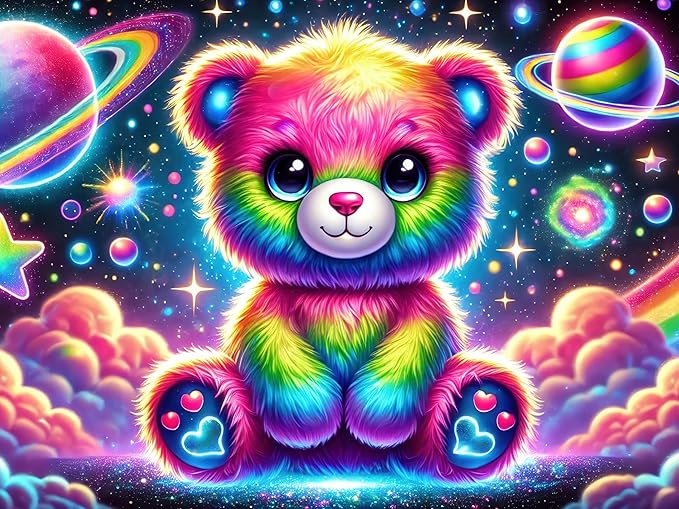 BlissYard Glowing Tapestry Blacklight Teddy Bear UV Reactive Rainbow Tapestry Neon Glow In the Dark Wall Hanging Decoration Kids’Bedroom Living Room Party Backdrop 59X78 inch Photo Shoot Props