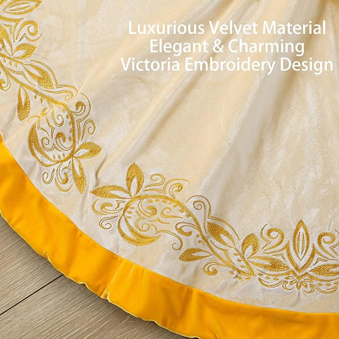 Luxury Velvet Christmas Tree Skirt 48 Inch Gold Victoria Embroidery Vintage Sparking Holly Tree Skirt for Holiday Party Rustic Xmas Decorations Home(White)