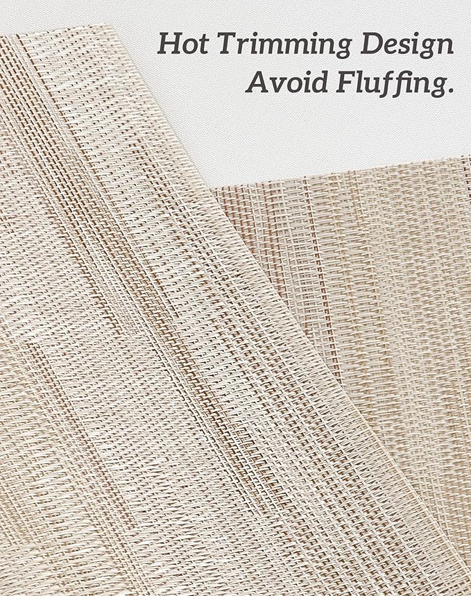 Leetaltree Lightsteel Beige with Yellow Placemats Set of 4 - Heat Resistant Non-Slip Place mats for Dining Table, Washable Durable PVC Vinyl Woven Table Mats (Lightsteel Beige, 4)