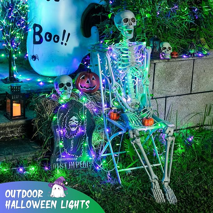 JMEXSUSS Connectable Purple and Green Halloween Lights Plug-in, 8 Modes 100 LED Twinkle String Light Indoor, Clear Wire Christmas Lights Outdoor Waterproof for Halloween Christmas Decor
