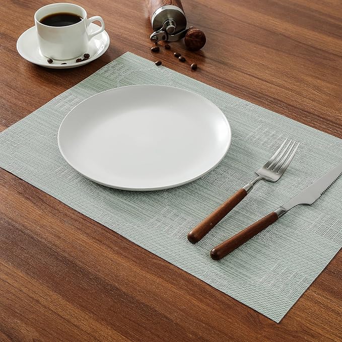 Leetaltree Mint Cream Placemats Set of 8 - Heat Resistant Non-Slip Place mats for Dining Table, Washable Durable PVC Vinyl Woven Table Mats（Mint Cream, 8）