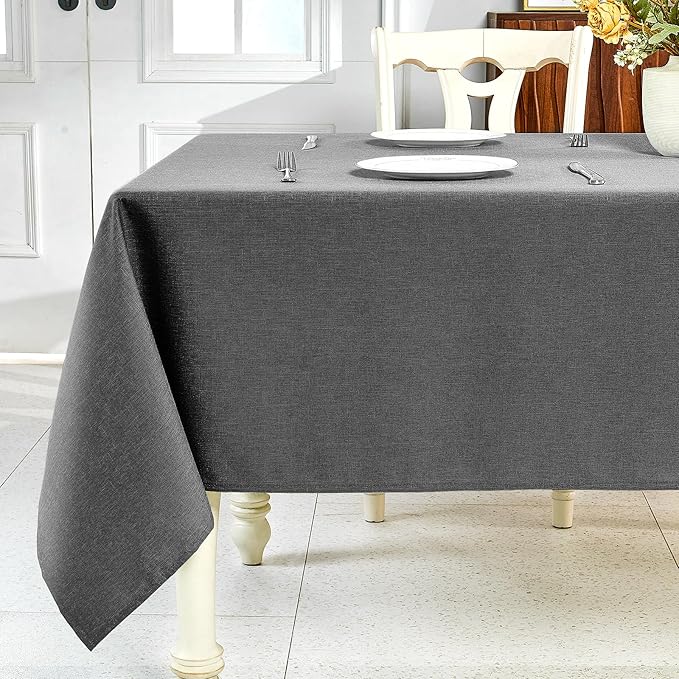IVAPUPU Textured Linen Table Cloth for Rectangle Table - Grey Tablecloths Rectangular Waterproof Wrinkle Free Wipeable Dining Table Cover for Spring Wedding Birthday Kitchen Decor, 52 x 70 Inch